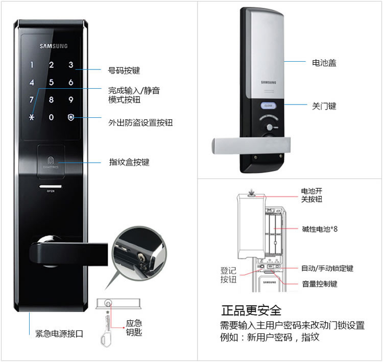 三星家用指紋鎖 大門(mén)防盜電子鎖H705
