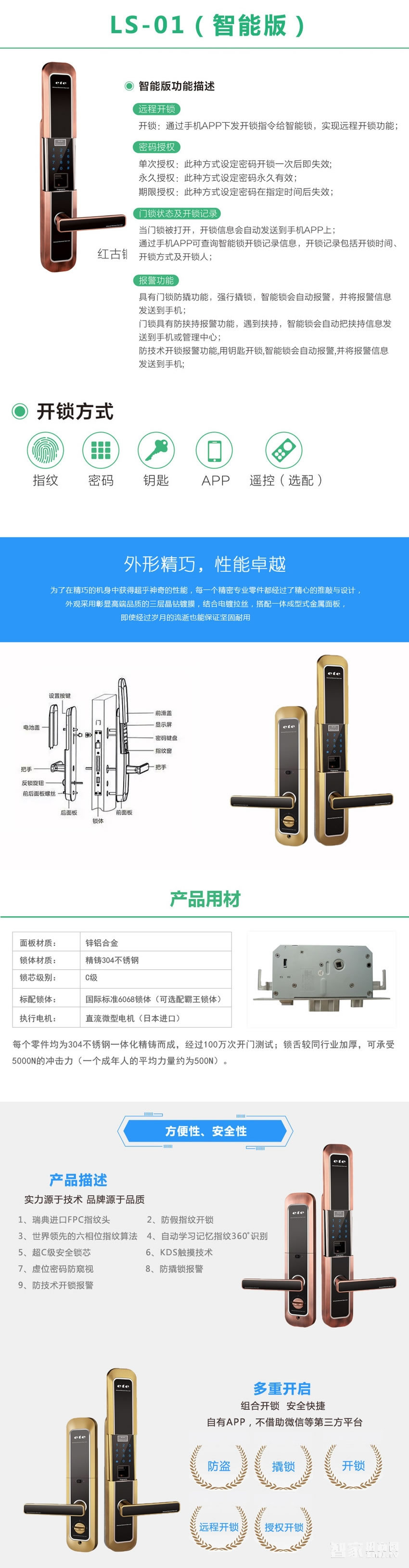 云慧浩通APP智能鎖 指紋密碼鎖 滑蓋電子門(mén)鎖