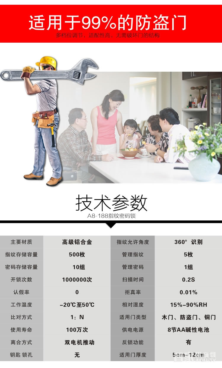 普泰升指紋密碼鎖 直板銀色智能門(mén)鎖