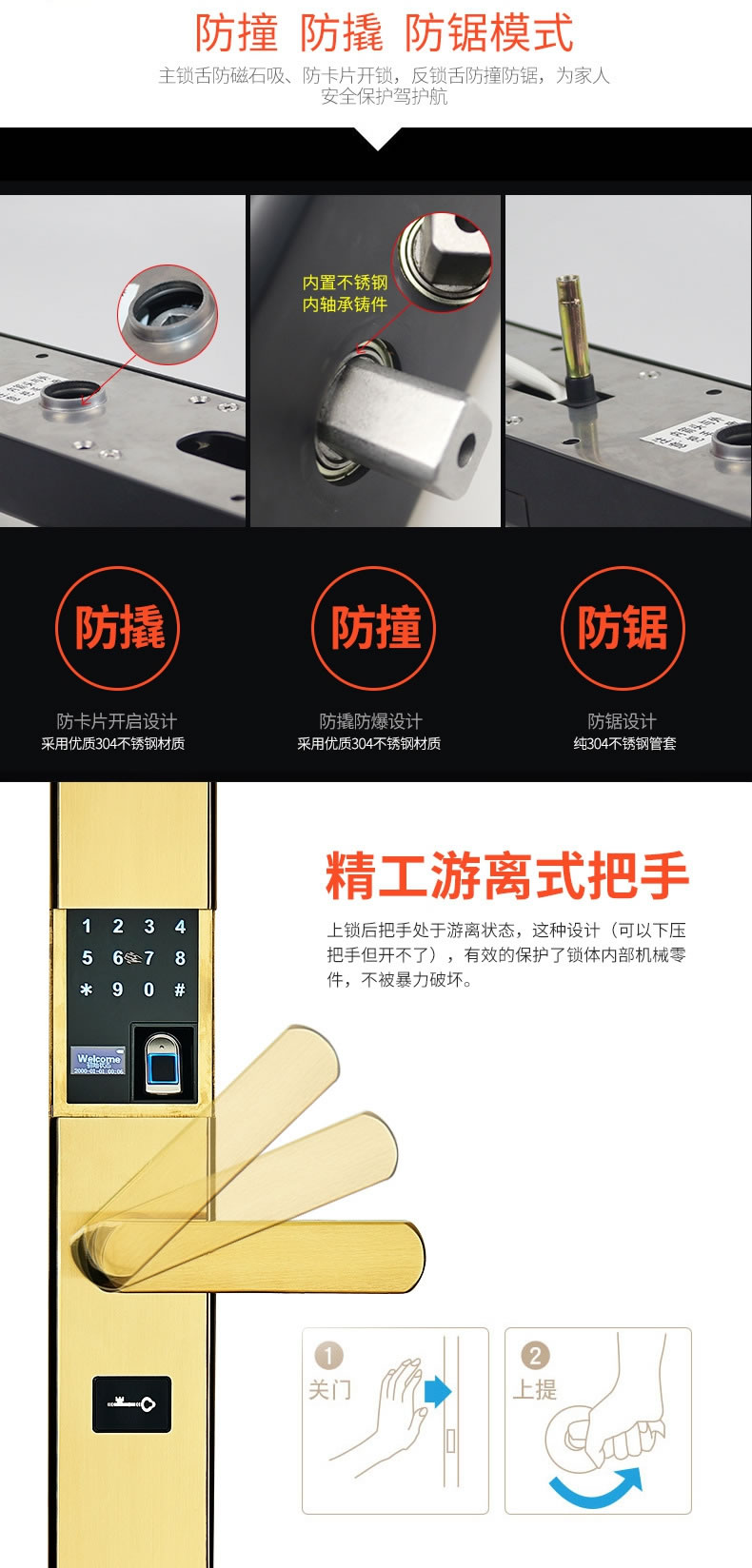 帥榮智能鎖 不銹鋼指紋識(shí)別鎖 電子感應(yīng)密碼鎖