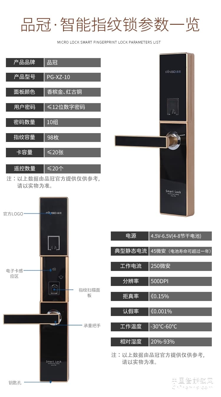 榮事達(dá)品冠全自動(dòng)指紋鎖小智10 家用防盜門智能鎖