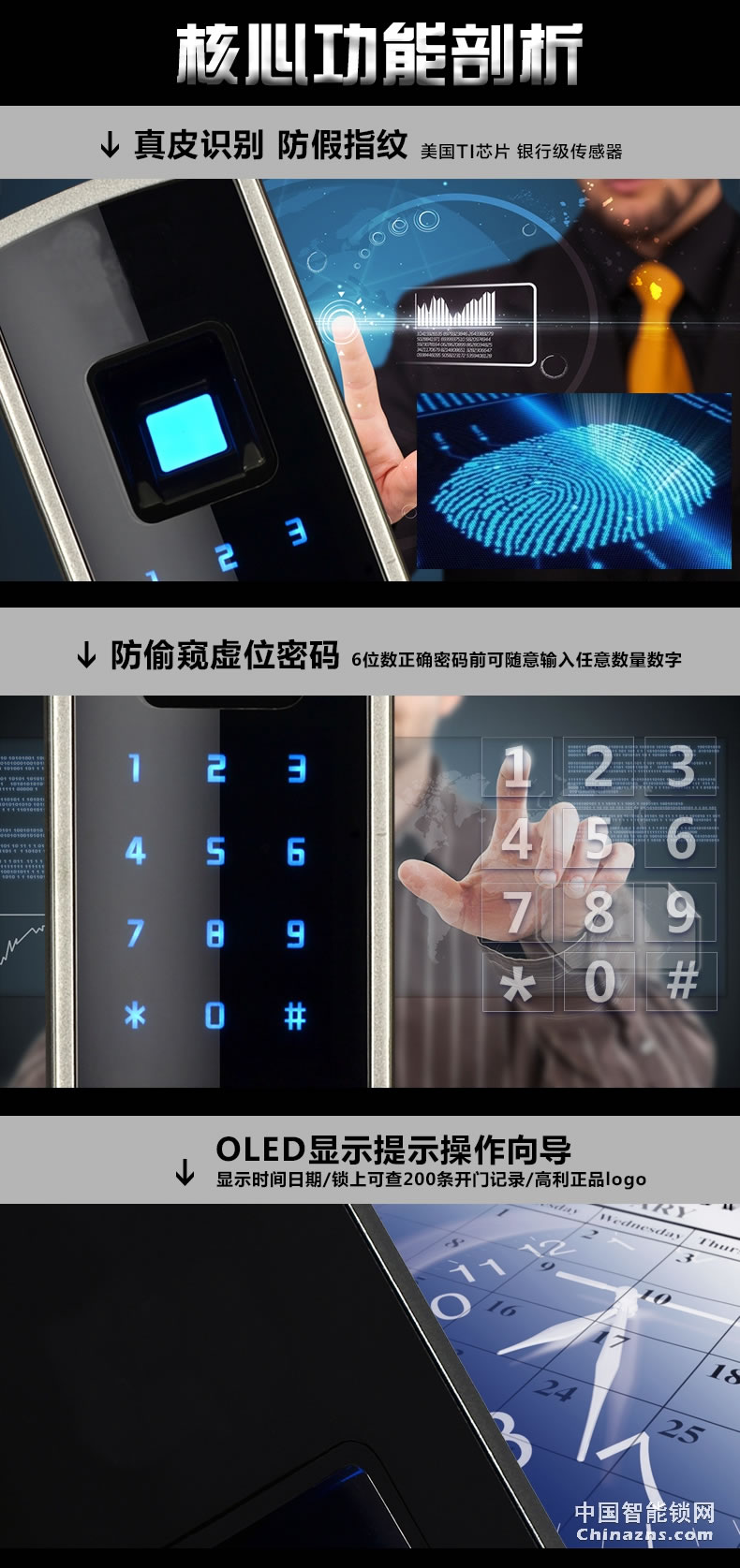 高利指紋密碼鎖 智能電子鎖 觸摸屏家用防盜門鎖指紋鎖