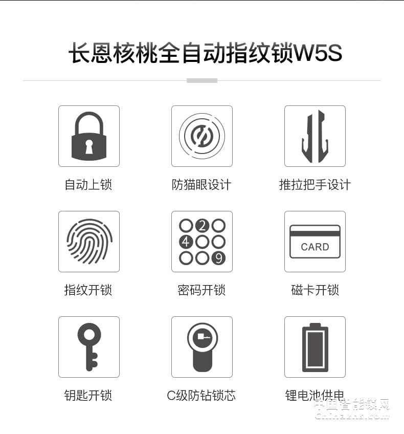 核桃全自動(dòng)指紋鎖W5S 家用防盜門(mén)鎖 防小黑盒