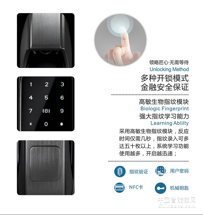 核桃全自動(dòng)指紋鎖W5S 家用防盜門(mén)鎖 防小黑盒