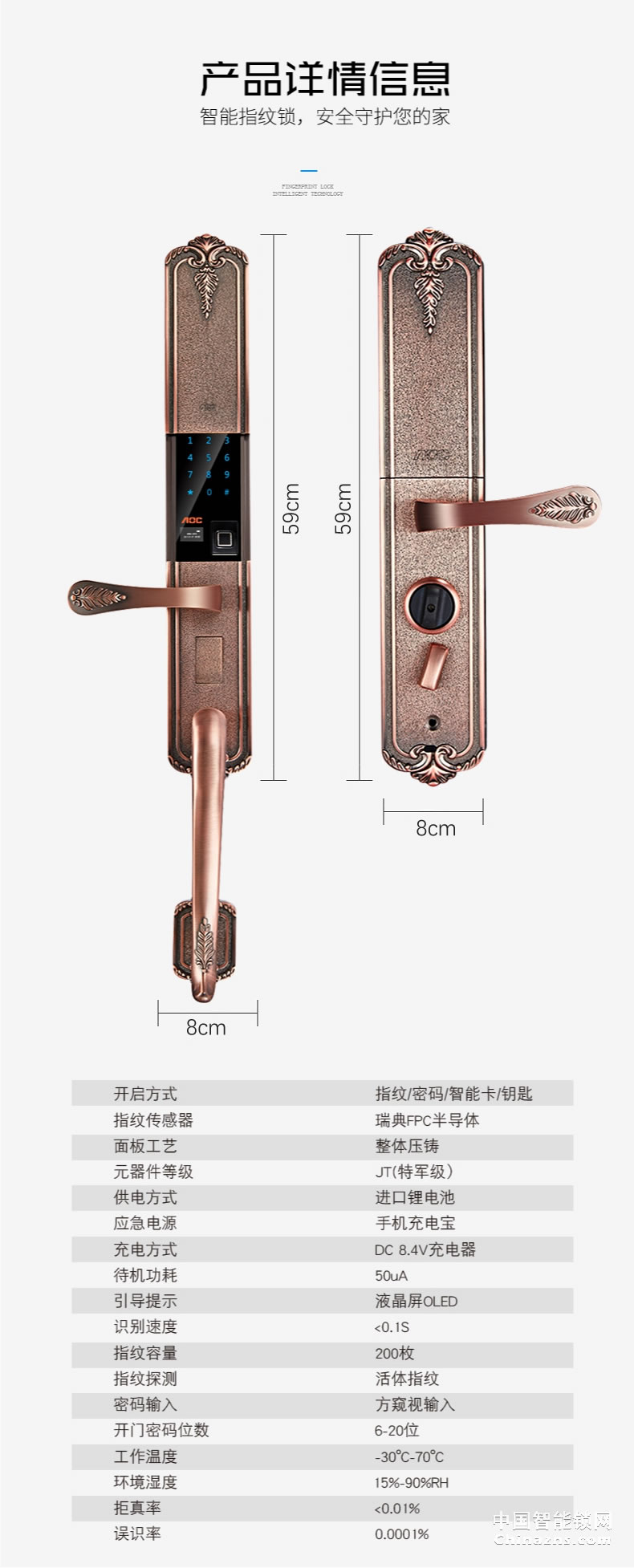 AOC智能鎖指紋鎖 家用防盜門密碼鎖 歐式全自動(dòng)電子門鎖