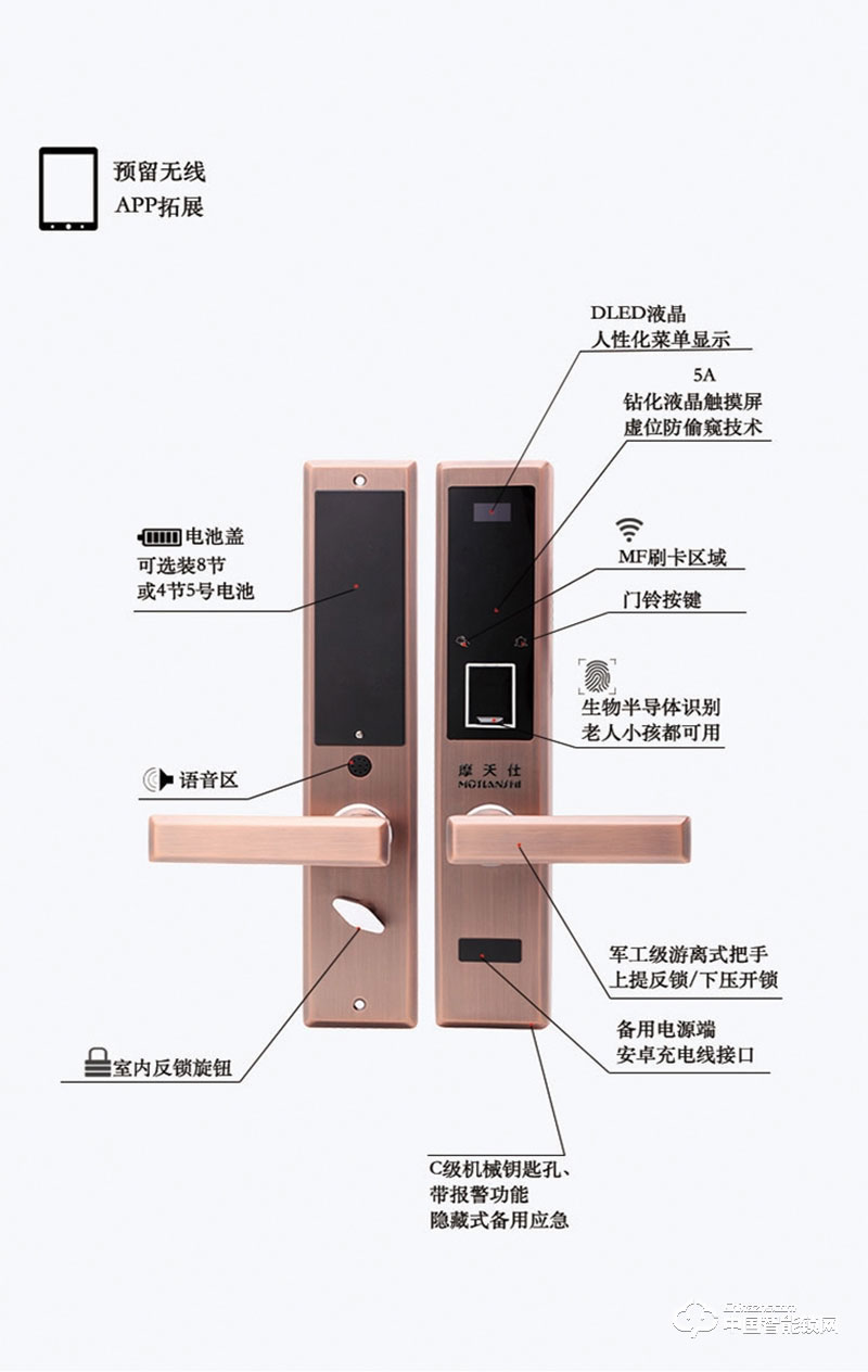 摩天仕智能鎖 智能指紋鎖M7 家用直板電子密碼鎖