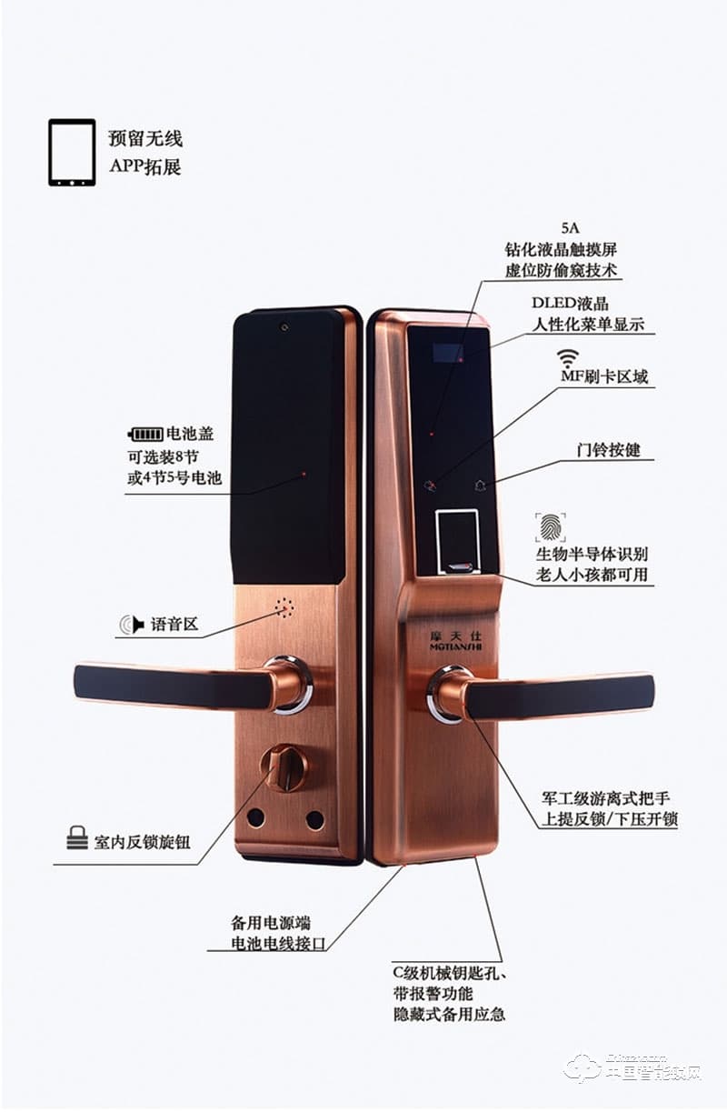摩天仕智能鎖 智能指紋鎖M8 家用室內(nèi)沒木門智能鎖