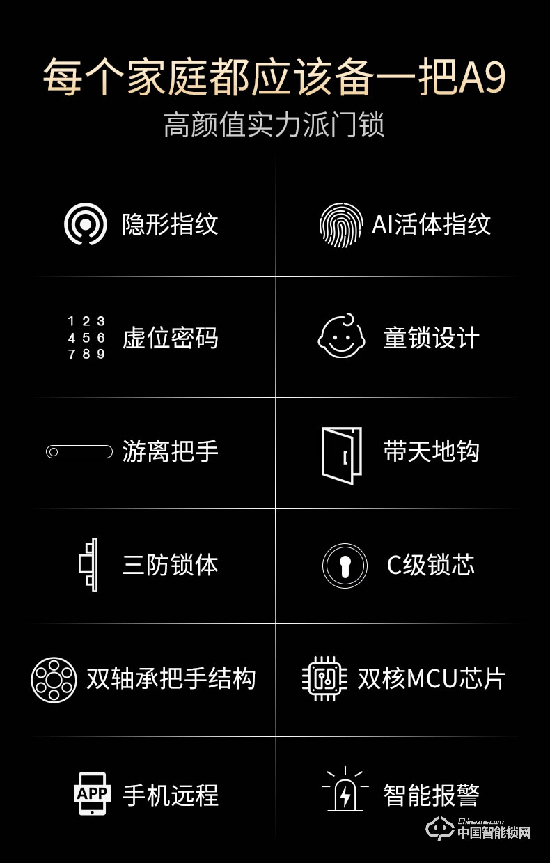 曼亞智能鎖 家用防盜門密碼鎖指紋刷卡遠(yuǎn)程感應(yīng)鎖A9