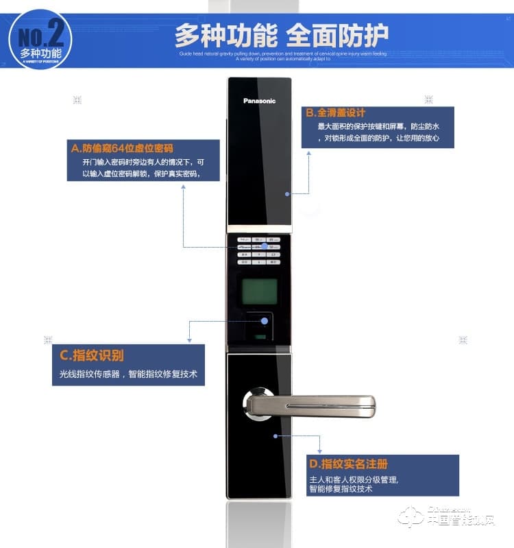松下指紋鎖 V-N610家用智能C級鎖芯門鎖