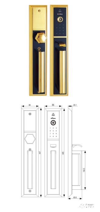 皇鼎智能鎖 DH-6605-CPF-BNPVD 電子觸屏密碼指紋拉手鎖