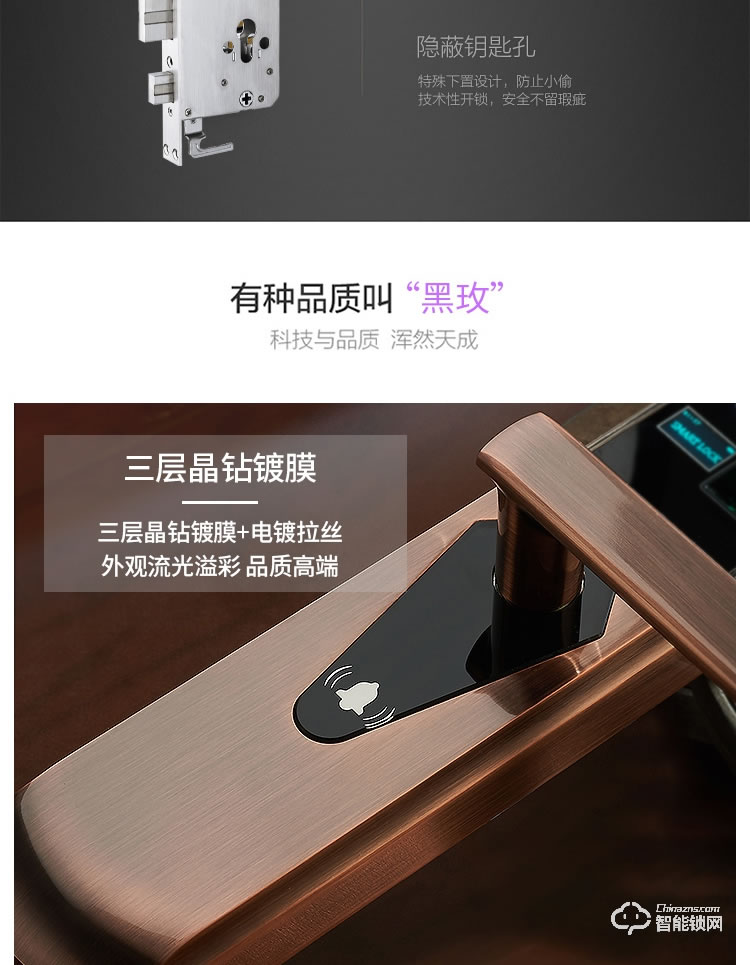 黑玫智能鎖 SN-618自動(dòng)靜音滑蓋智能門(mén)鎖