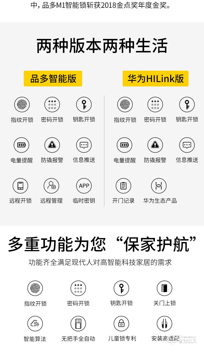 品多智能鎖 m1華為HiLink智能鎖全自動(dòng)密碼鎖門(mén)鎖