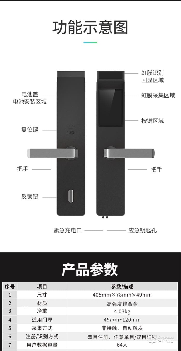 艾銳世虹膜智能鎖 i80二代雙目虹膜鎖