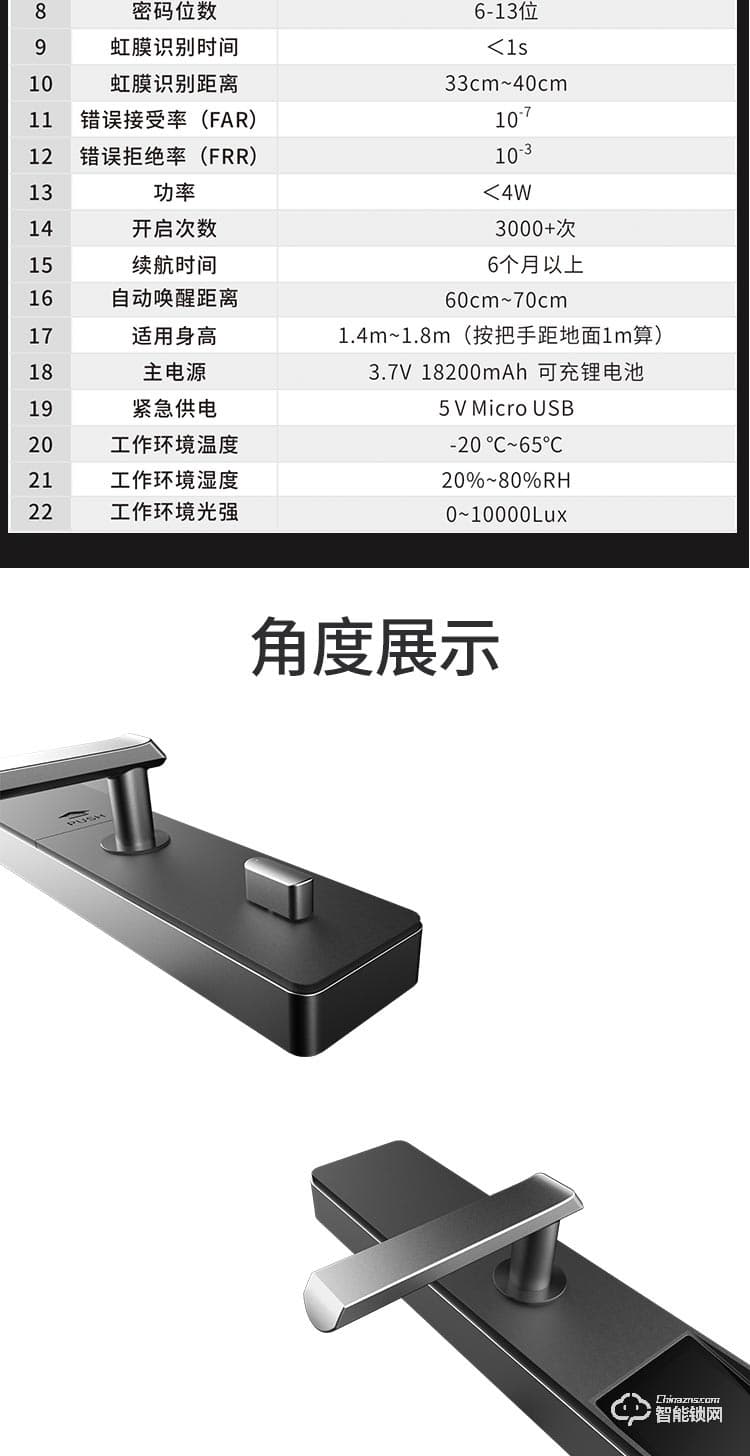 艾銳世虹膜智能鎖 i80二代雙目虹膜鎖