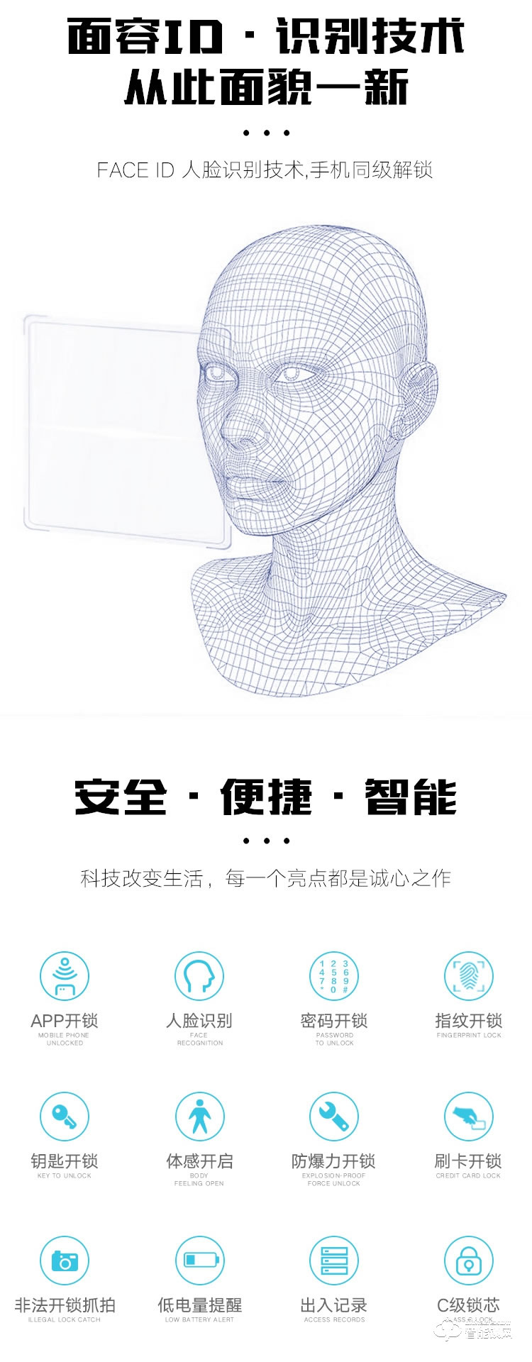 艾創(chuàng)米智能鎖 F3全自動(dòng)人臉識(shí)別智能鎖電子門鎖