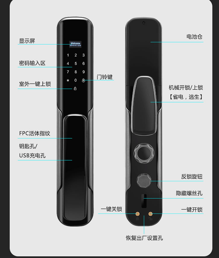云樂寶智能鎖 Q1家用防盜門密碼磁卡感應(yīng)鎖