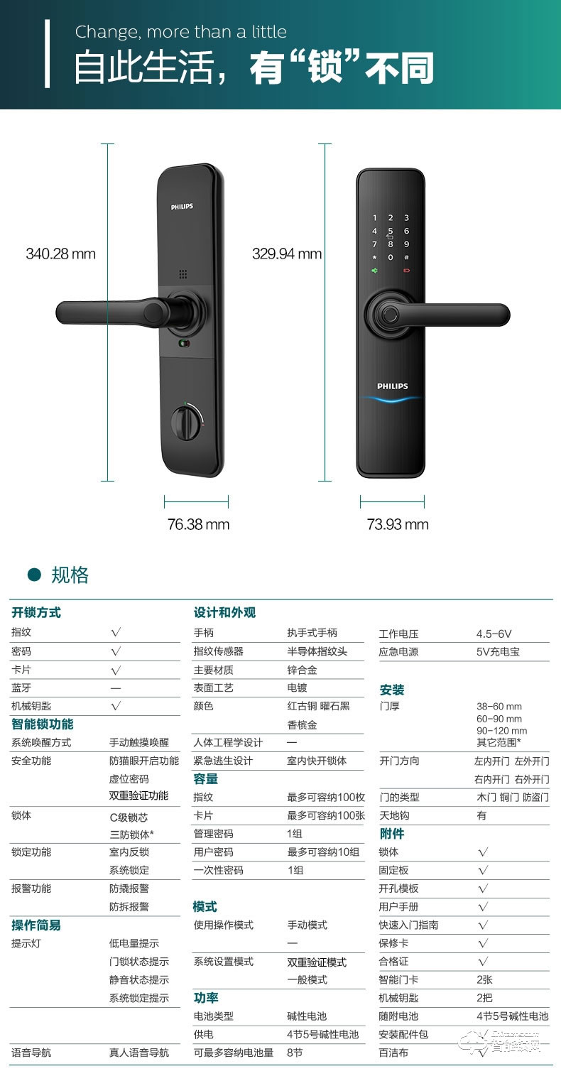 飛利浦智能鎖 7100DS家用防盜門智能鎖密碼鎖