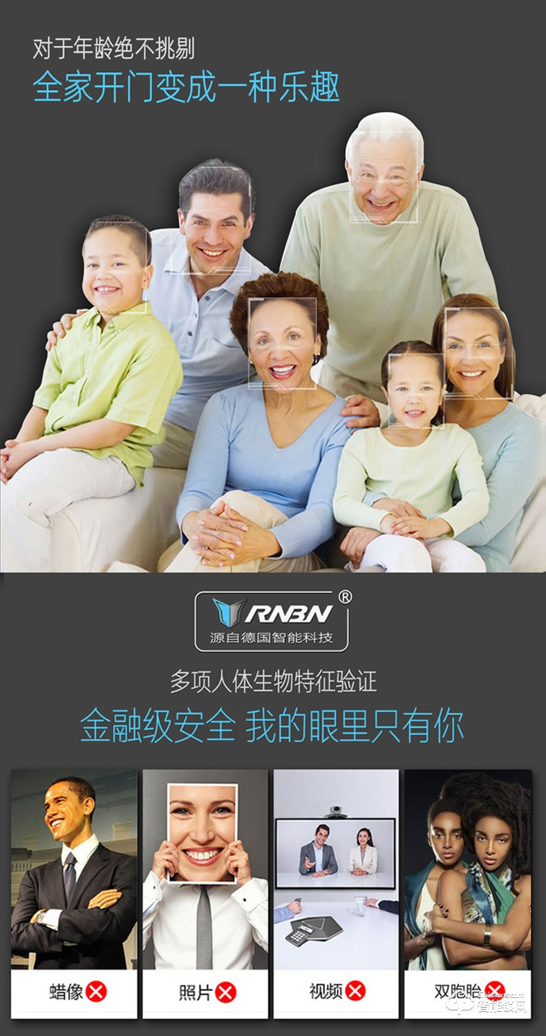 RNBN智能鎖 V9全自動人臉識別鎖密碼鎖