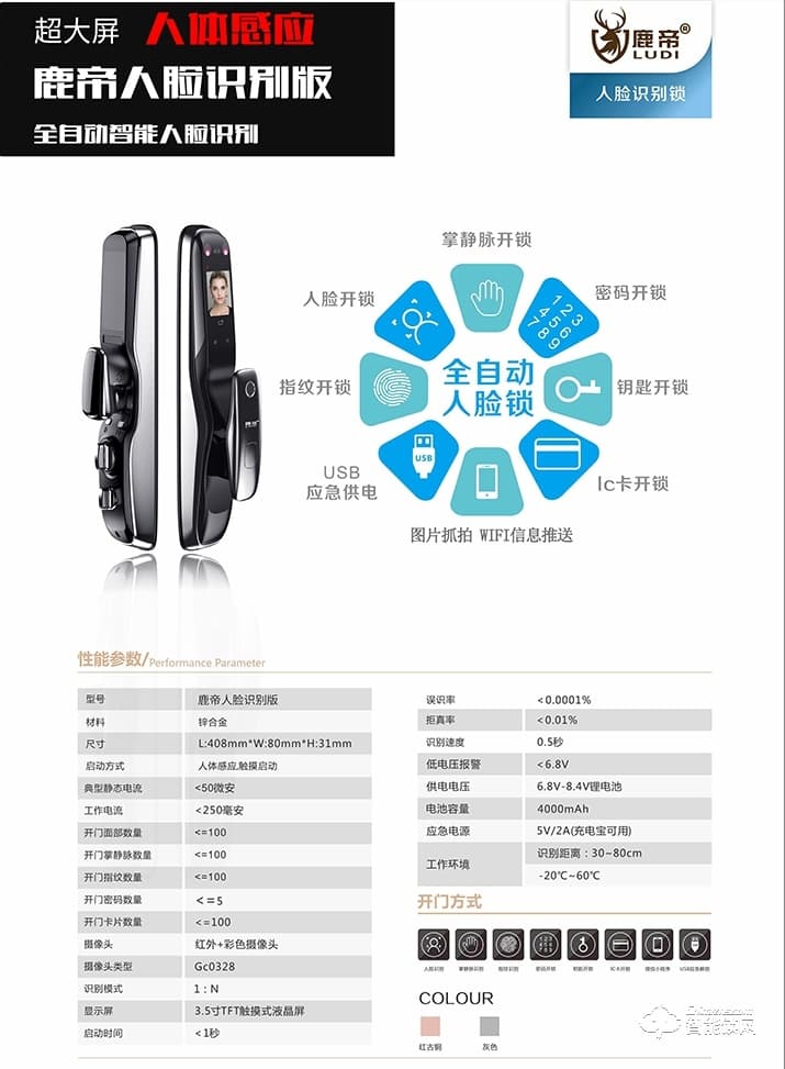 鹿帝智能鎖 LD115全自動(dòng)人臉識(shí)別智能鎖