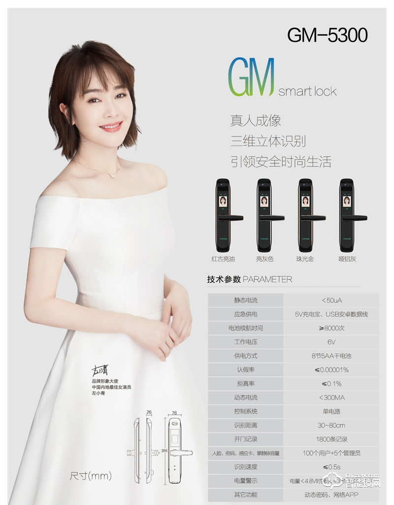 亞蒂仕智能鎖 GM5300全自動(dòng)人臉智能鎖