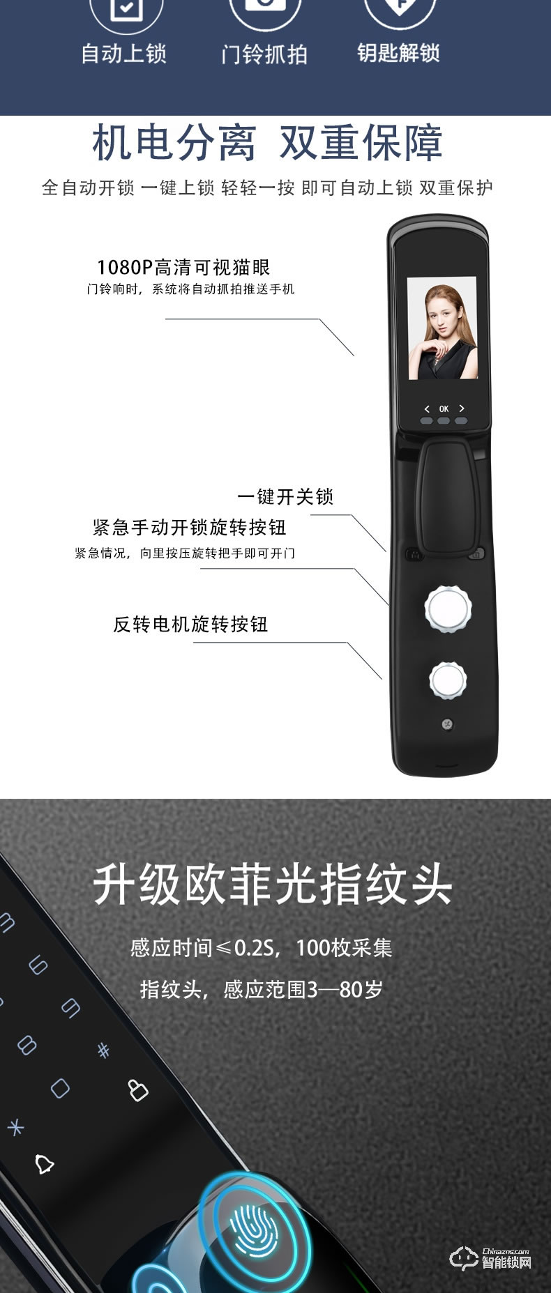 麥爾思智能鎖 G3可視全自動(dòng)智能門鎖