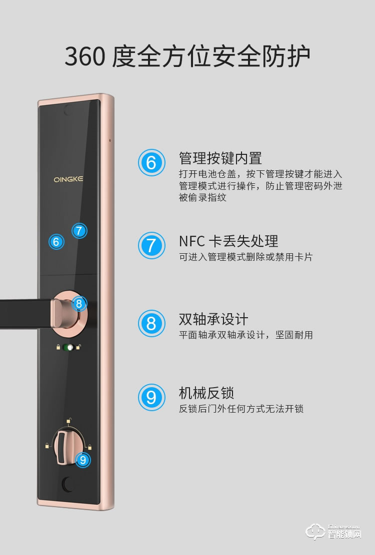 青稞智能鎖 N5H家用防盜門智能密碼指紋鎖