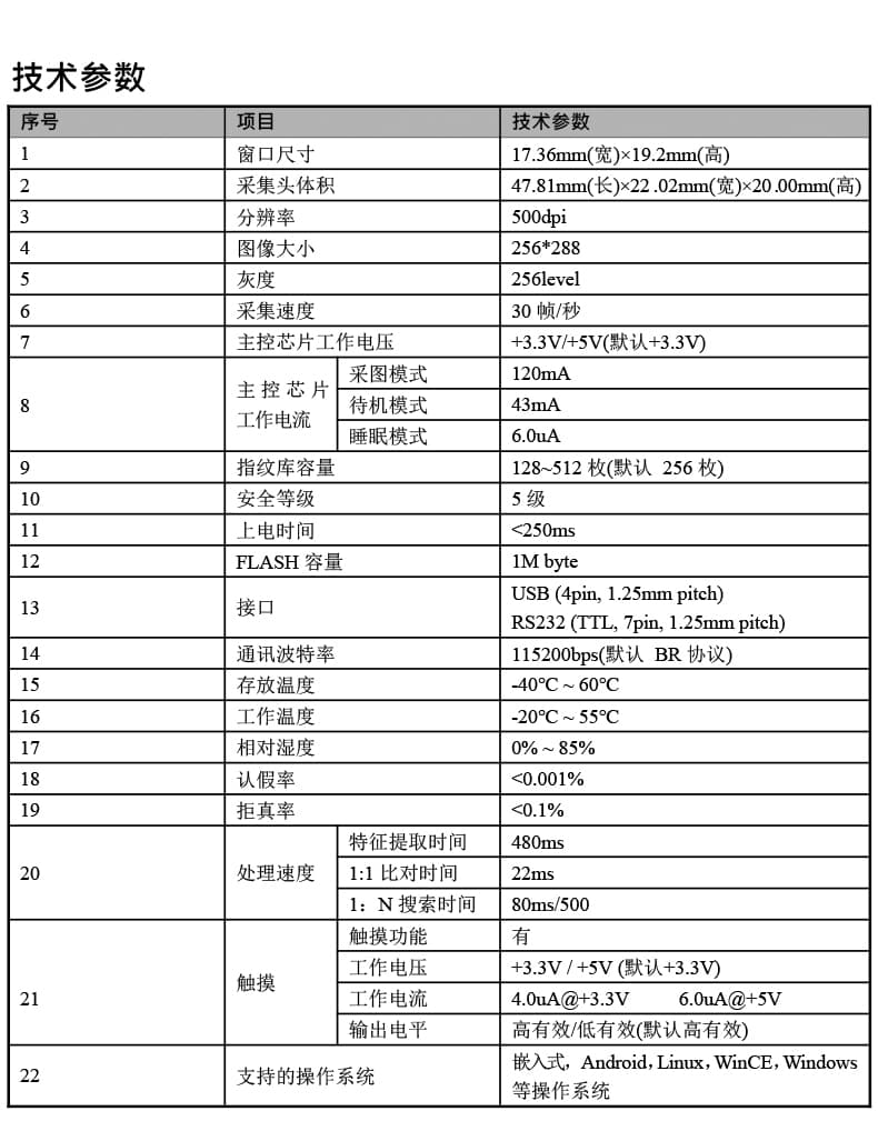 東為 嵌入式指紋識別模塊DW611D