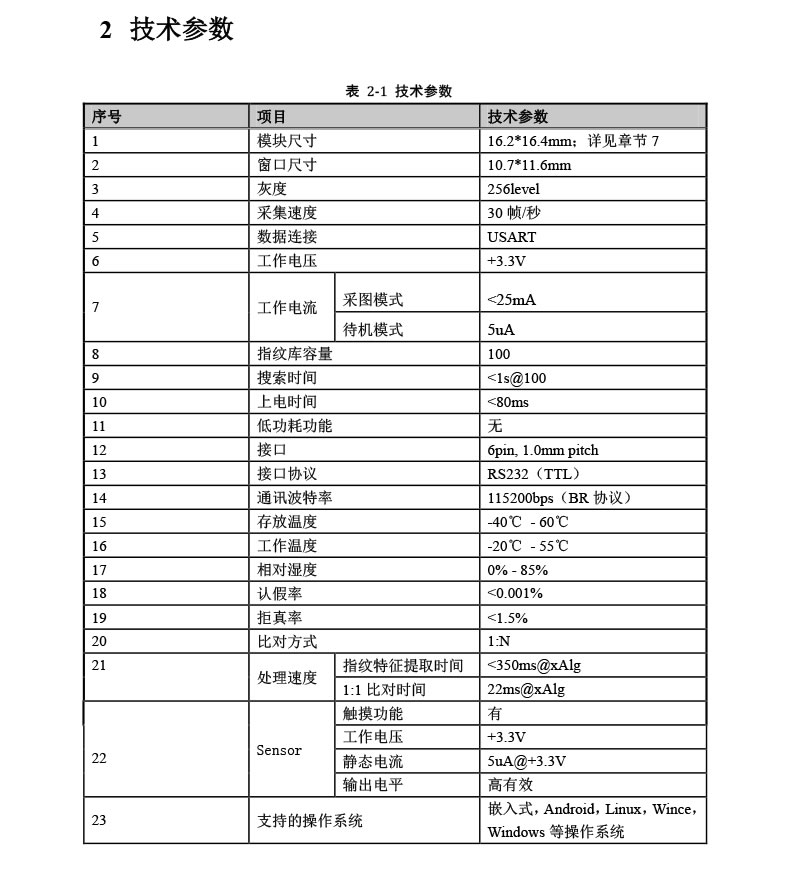 東為 嵌入式指紋識別模塊DW530T