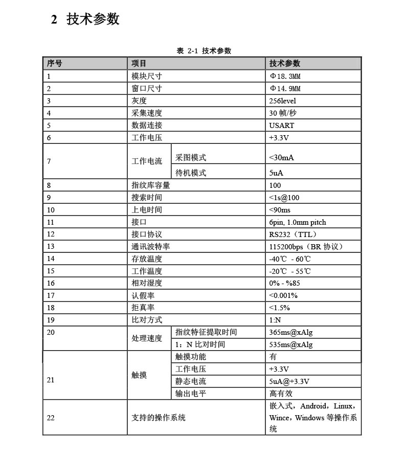 東為 嵌入式指紋識(shí)別模塊DW530E