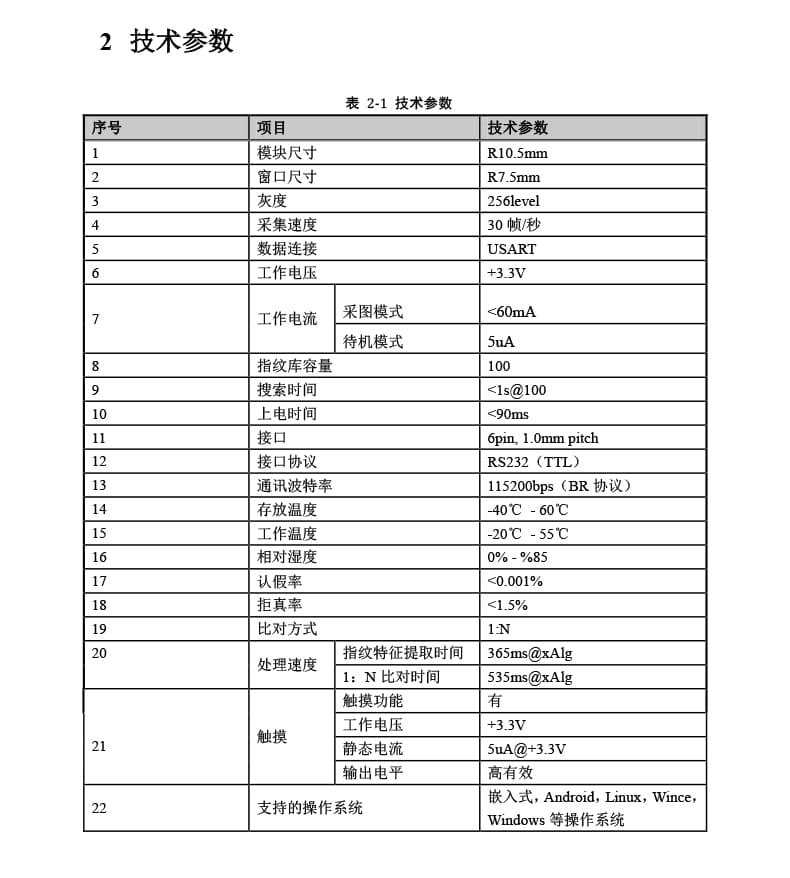 東為 嵌入式指紋識別模塊DW543E