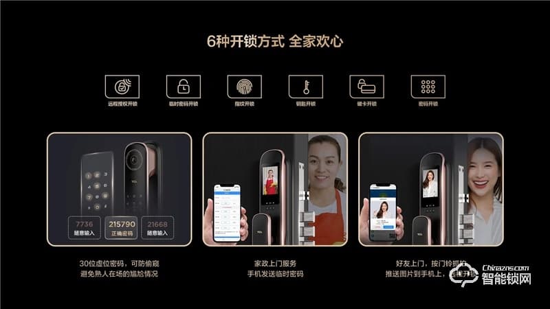 TCL全自動大屏貓眼鎖T9 密碼鎖電子鎖C級鎖芯遠(yuǎn)程開鎖
