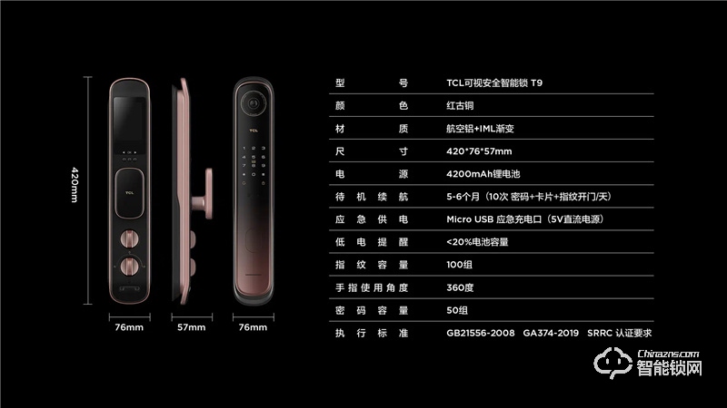 TCL全自動大屏貓眼鎖T9 密碼鎖電子鎖C級鎖芯遠(yuǎn)程開鎖