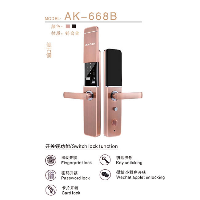 AKCON智能鎖 668B經(jīng)典滑蓋指紋鎖