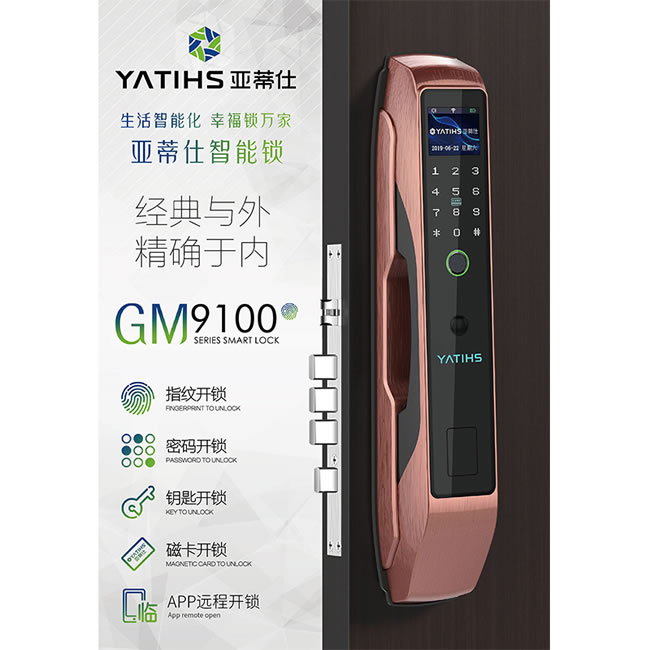 亞蒂仕智能鎖 GM9100家用防盜門(mén)貓眼電子門(mén)鎖