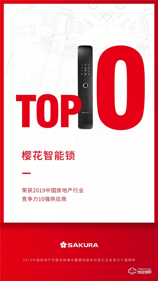 櫻花智能鎖榮膺明源云“2019年度中國(guó)房地產(chǎn)行業(yè)競(jìng)爭(zhēng)力十強(qiáng)供應(yīng)商”